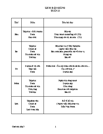 Lịch báo giảng Tổng hợp Lớp 3 - Tuần 25