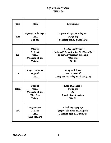 Lịch báo giảng Tổng hợp Lớp 3 - Tuần 26