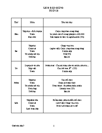 Lịch báo giảng Tổng hợp Lớp 3 - Tuần 28