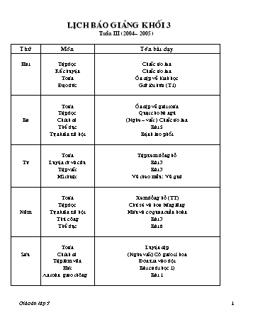 Lịch báo giảng Tổng hợp Lớp 3 - Tuần 3