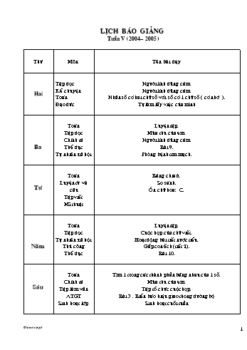 Lịch báo giảng Tổng hợp Lớp 3 - Tuần 5