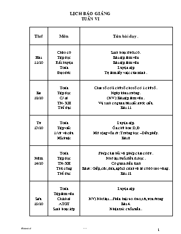 Lịch báo giảng Tổng hợp Lớp 3 - Tuần 6