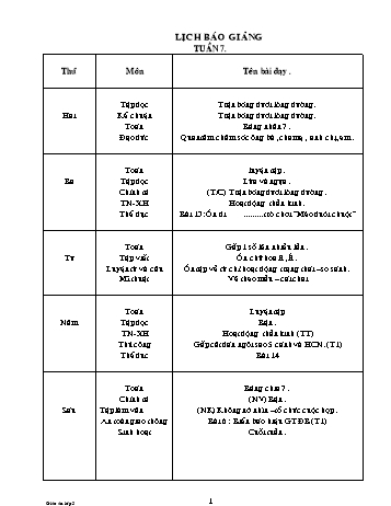 Lịch báo giảng Tổng hợp Lớp 3 - Tuần 7