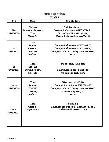 Lịch báo giảng Tổng hợp Lớp 3 - Tuần 9