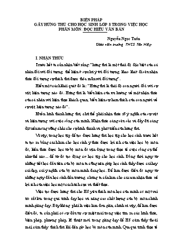 Sáng kiến kinh nghiệm Biện pháp gây hứng thú cho học sinh lớp 8 trong việc học phân môn: Đọc hiểu văn bản