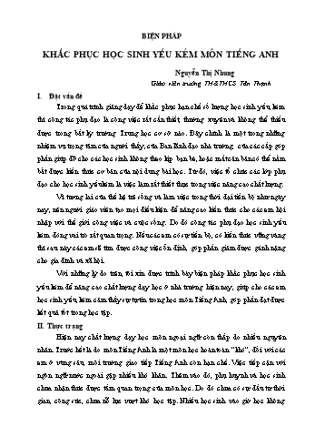Sáng kiến kinh nghiệm Biện pháp khắc phục học sinh yếu kém môn Tiếng Anh