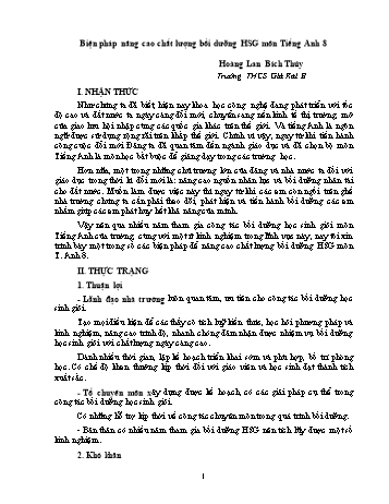 Sáng kiến kinh nghiệm Biện pháp nâng cao chất lượng bồi dưỡng HSG môn Tiếng Anh 8