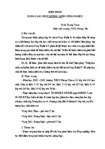 Sáng kiến kinh nghiệm Biện pháp nâng cao chất lượng môn Công nghệ 8