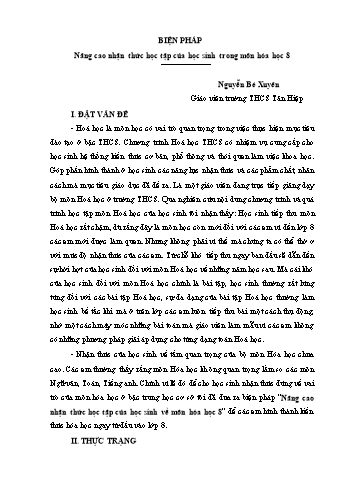 Sáng kiến kinh nghiệm Biện pháp nâng cao nhận thức học tập của học sinh trong môn Hóa học 8