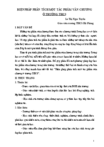 Sáng kiến kinh nghiệm Biện pháp phân tích một tác phẩm văn chương ở trường THCS