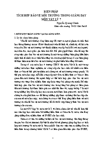Sáng kiến kinh nghiệm Biện pháp tích hợp bảo vệ môi trường trong giảng dạy môn Vật lý 7