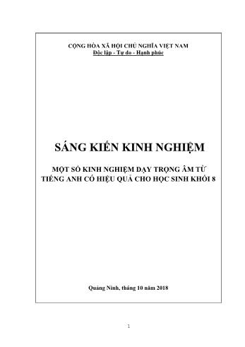 Sáng kiến kinh nghiệm Một số kinh nghiệm dạy trọng âm từ Tiếng Anh có hiệu quả cho học sinh khối 8