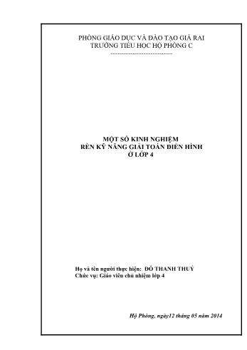 SKKN Một số kinh nghiệm rèn kỹ năng giải toán điển hình ở lớp 4