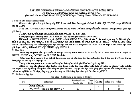 Tài liệu giảng dạy nâng cao môn Hóa học Lớp 9 (Thí điểm) - Áp dụng cho các lớp 9 chất lượng cao từ Năm học 2018- 2019