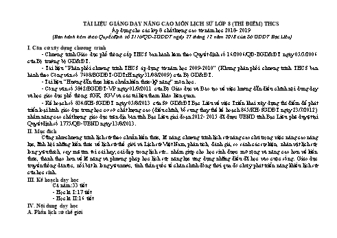Tài liệu giảng dạy nâng cao môn Lịch sử Lớp 8 (Thí điểm) - Áp dụng cho các lớp 8 chất lượng cao từ Năm học 2018- 2019