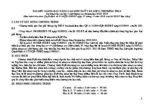Tài liệu giảng dạy nâng cao môn Ngữ văn Lớp 6 (Thí điểm) - Áp dụng cho các lớp 6 chất lượng cao từ Năm học 2018- 2019