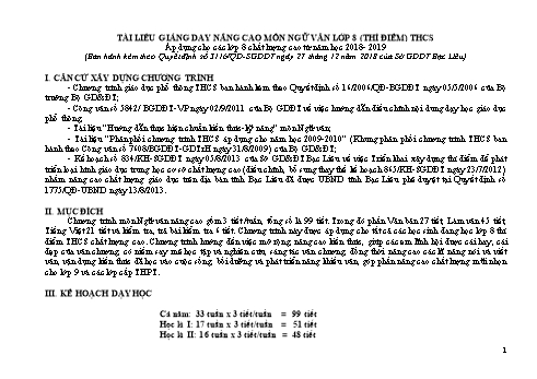 Tài liệu giảng dạy nâng cao môn Ngữ văn Lớp 8 (Thí điểm) - Áp dụng cho các lớp 8 chất lượng cao từ Năm học 2018- 2019