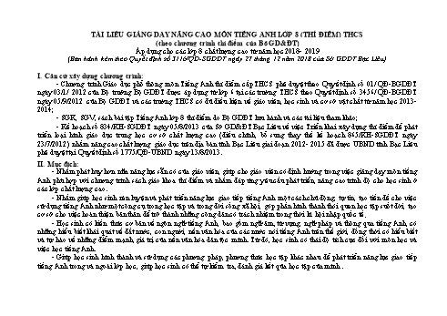 Tài liệu giảng dạy nâng cao môn Tiếng Anh Lớp 8 (Thí điểm) - Áp dụng cho các lớp 8 chất lượng cao từ Năm học 2018- 2019