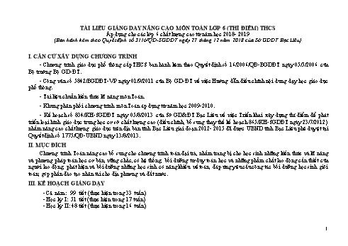Tài liệu giảng dạy nâng cao môn Toán Lớp 6 (Thí điểm) - Áp dụng cho các lớp 6 chất lượng cao từ Năm học 2018- 2019