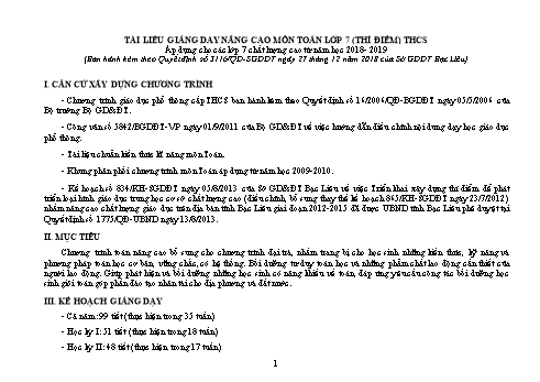 Tài liệu giảng dạy nâng cao môn Toán Lớp 7 (Thí điểm) - Áp dụng cho các lớp 7 chất lượng cao từ Năm học 2018- 2019
