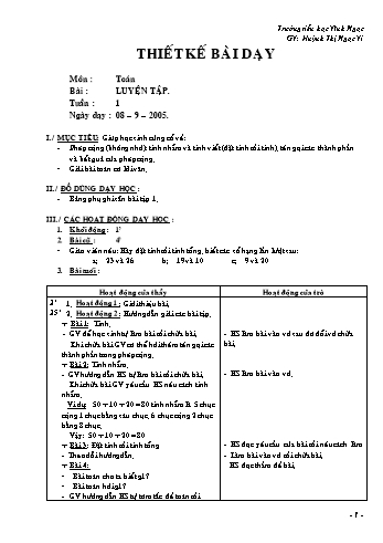 Thiết kế bài dạy Toán Lớp 2 - Tuần 1: Luyện tập - Huỳnh Thị Ngọc Vi