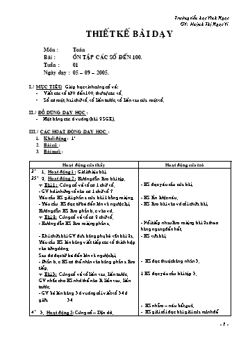 Thiết kế bài dạy Toán Lớp 2 - Tuần 1: Ôn tập các số tới 100 - Huỳnh Thị Ngọc Vi