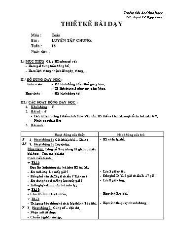 Thiết kế bài dạy Toán Lớp 2 - Tuần 16 - Trịnh Vũ Ngọc Loan