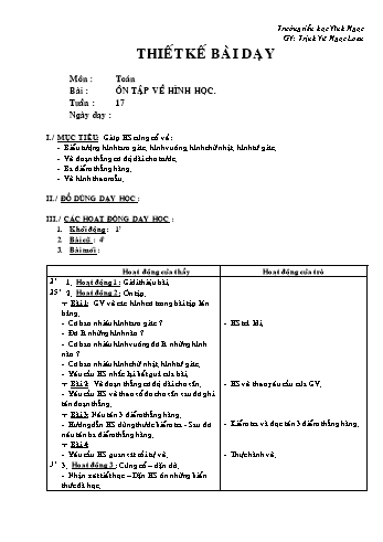 Thiết kế bài dạy Toán Lớp 2 - Tuần 17: Ôn tập về hình học - Trịnh Vũ Ngọc Loan