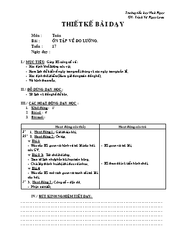 Thiết kế bài dạy Toán Lớp 2 - Tuần 17 - Trịnh Vũ Ngọc Loan