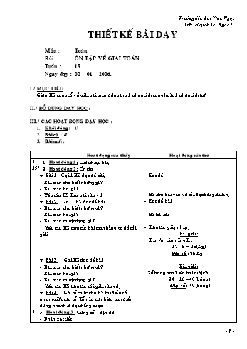 Thiết kế bài dạy Toán Lớp 2 - Tuần 18 - Huỳnh Thị Ngọc Vi
