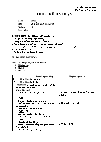 Thiết kế bài dạy Toán Lớp 2 - Tuần 18: Luyện tập chung 2 - Phùng Thị Tiết