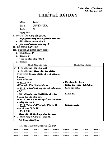Thiết kế bài dạy Toán Lớp 2 - Tuần 20: Luyện tập - Phùng Thị Tiết