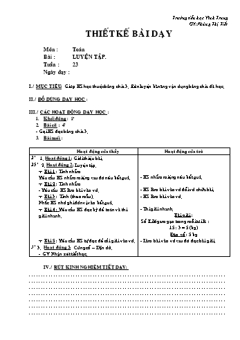 Thiết kế bài dạy Toán Lớp 2 - Tuần 23: Luyện tập - Phùng Thị Tiết