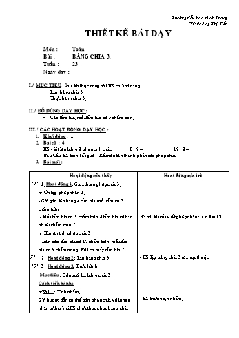 Thiết kế bài dạy Toán Lớp 2 - Tuần 23 - Phùng Thị Tiết