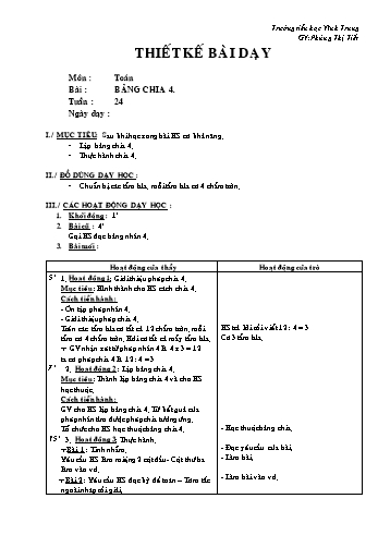 Thiết kế bài dạy Toán Lớp 2 - Tuần 24 - Phùng Thị Tiết