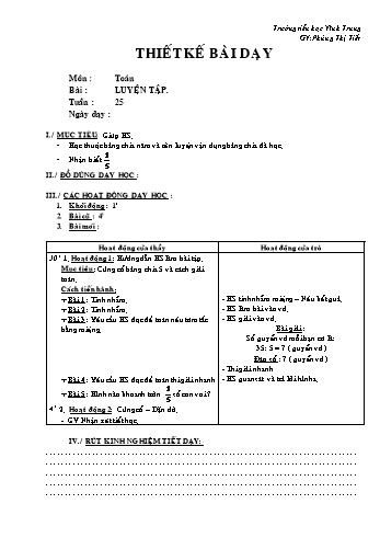 Thiết kế bài dạy Toán Lớp 2 - Tuần 25: Luyện tập - Phùng Thị Tiết