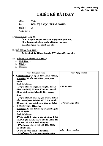 Thiết kế bài dạy Toán Lớp 2 - Tuần 28: Đơn vị, chục, trăm, nghìn - Phùng Thị Tiết