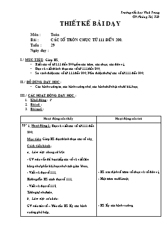 Thiết kế bài dạy Toán Lớp 2 - Tuần 29: Các số tròn chục từ 111 đến 200 - Phùng Thị Tiết