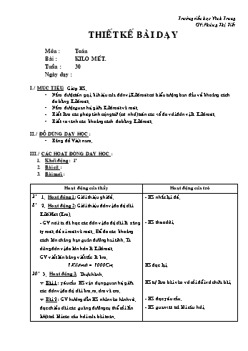 Thiết kế bài dạy Toán Lớp 2 - Tuần 30 - Phùng Thị Tiết