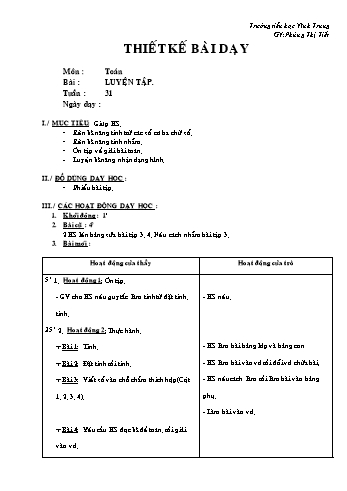 Thiết kế bài dạy Toán Lớp 2 - Tuần 31 - Phùng Thị Tiết