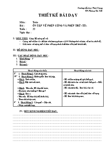 Thiết kế bài dạy Toán Lớp 2 - Tuần 33 - Phùng Thị Tiết