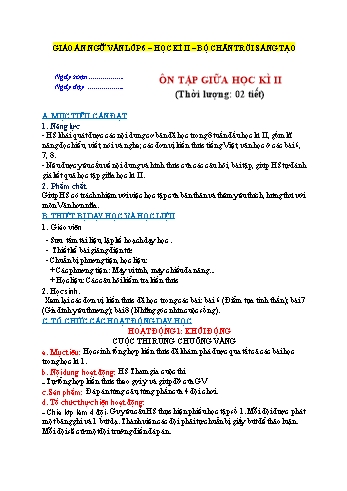 Giáo án Ngữ văn Lớp 6 (Chân trời sáng tạo) - Ôn tập giữa học kì II