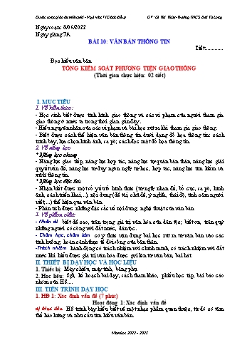 Giáo án Ngữ văn Lớp 7 (Cánh diều) - Bài 10: Văn bản thông tin - Đọc hiểu văn bản: Tổng kiểm soát phương tiện giao thông - Lê Thị Thùy