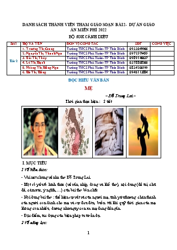 Giáo án Ngữ văn Lớp 7 (Cánh diều) - Bài 2: Thơ bốn chữ, năm chữ