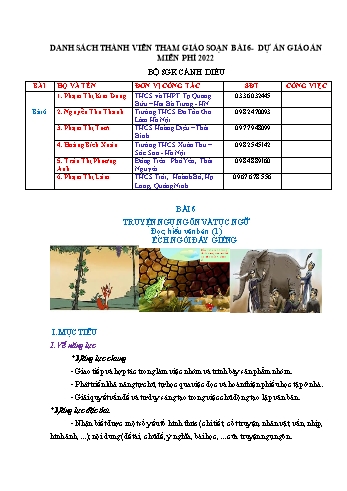 Giáo án Ngữ văn Lớp 7 (Cánh diều) - Bài 6: Truyện ngụ ngôn và tục ngữ