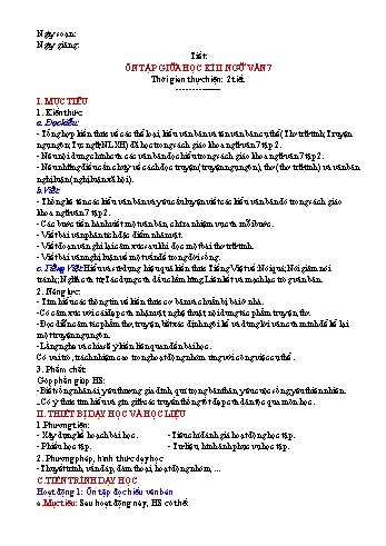 Giáo án Ngữ văn Lớp 7 (Cánh diều) - Ôn tập giữa học kì II