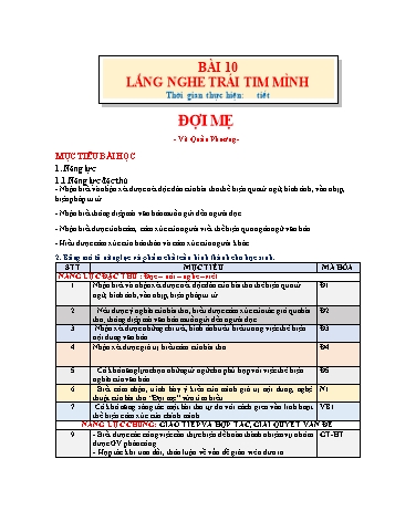 Giáo án Ngữ văn Lớp 7 (Chân trời sáng tạo) - Bài 10: Lắng nghe trái tim mình