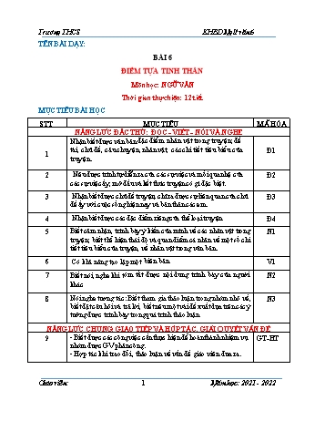 Kế hoạch bài dạy Ngữ văn Lớp 6 (Chân trời sáng tạo) - Bài 6: Điểm tựa tinh thần - Năm học 2021-2022