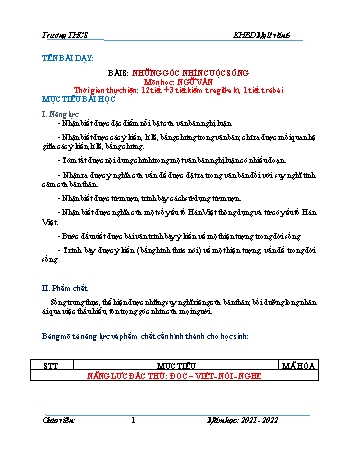 Kế hoạch bài dạy Ngữ văn Lớp 6 (Chân trời sáng tạo) - Chủ đề 8: Những góc nhìn cuộc sống - Năm học 2021-2022