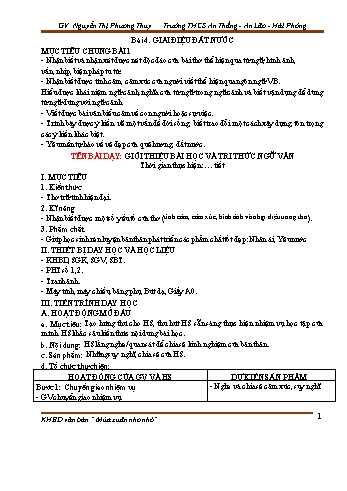 Kế hoạch bài dạy Ngữ văn Lớp 7 (Kết nối tri thức với cuộc sống) - Bài 4: Giai điệu đất nước - Đọc văn bản “ Mùa xuân nho nhỏ” (Thanh Hải) - Nguyễn Thị Phương Thúy